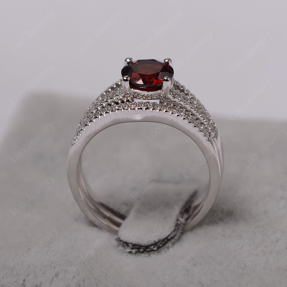 Garnet Engagement Ring Split Shank - LUO Jewelry