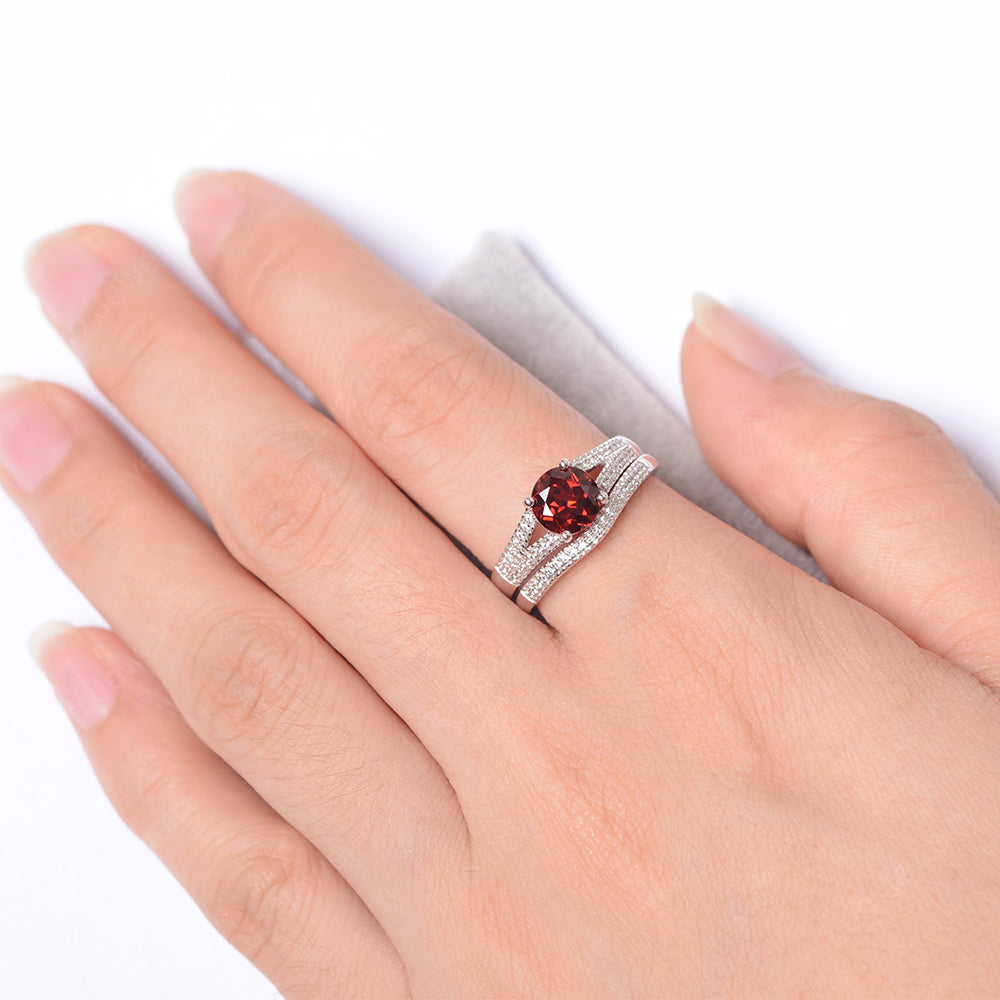 Garnet Engagement Ring Split Shank - LUO Jewelry