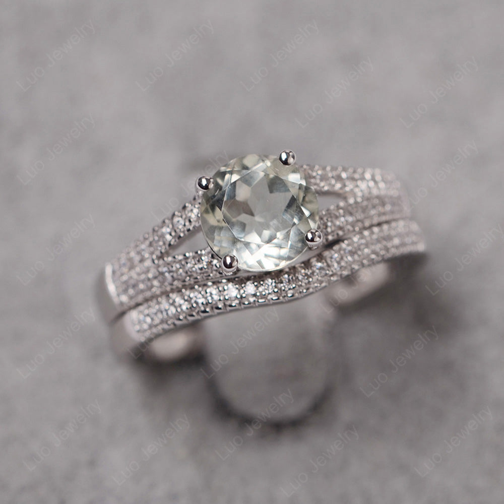 Green Amethyst Engagement Ring Split Shank - LUO Jewelry