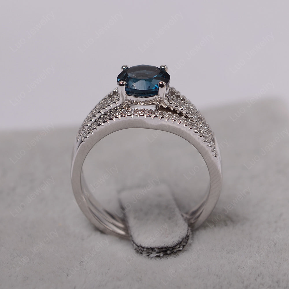 London Blue Topaz Engagement Ring Split Shank - LUO Jewelry