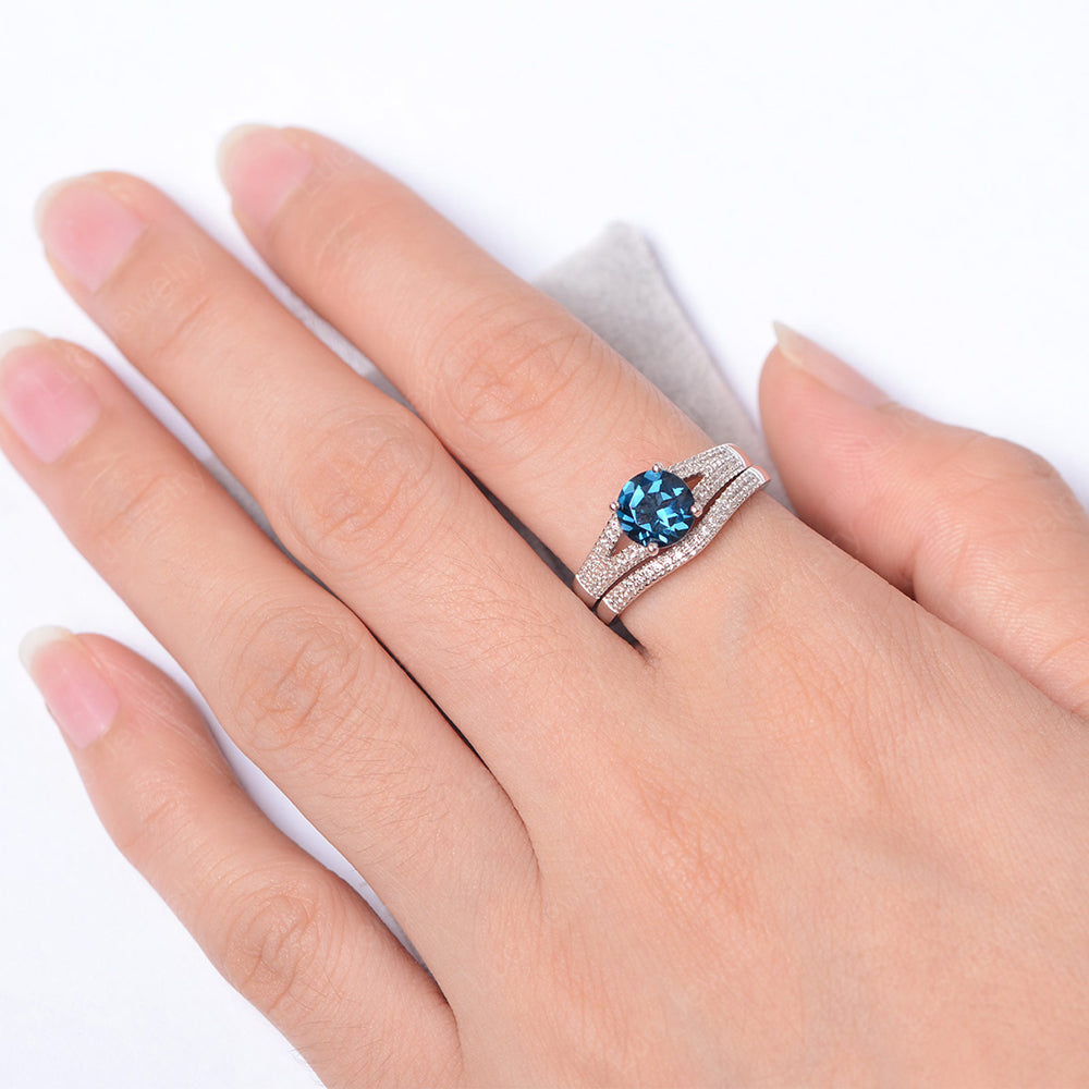 London Blue Topaz Engagement Ring Split Shank - LUO Jewelry