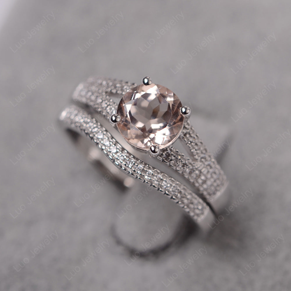 Morganite Engagement Ring Split Shank - LUO Jewelry