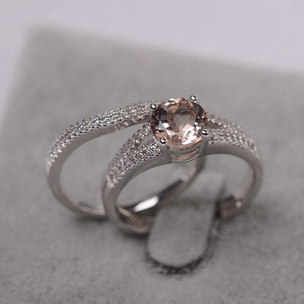 Morganite Engagement Ring Split Shank - LUO Jewelry