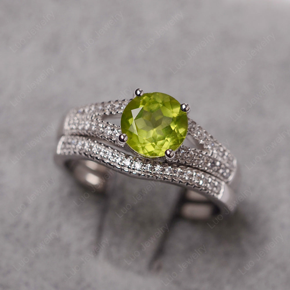 Peridot Engagement Ring Split Shank - LUO Jewelry
