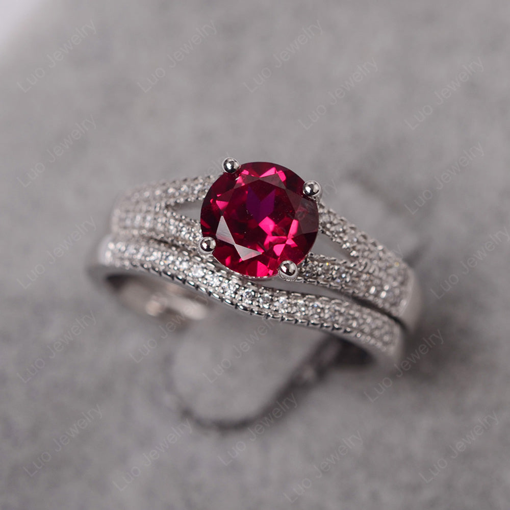 Ruby Engagement Ring Split Shank - LUO Jewelry