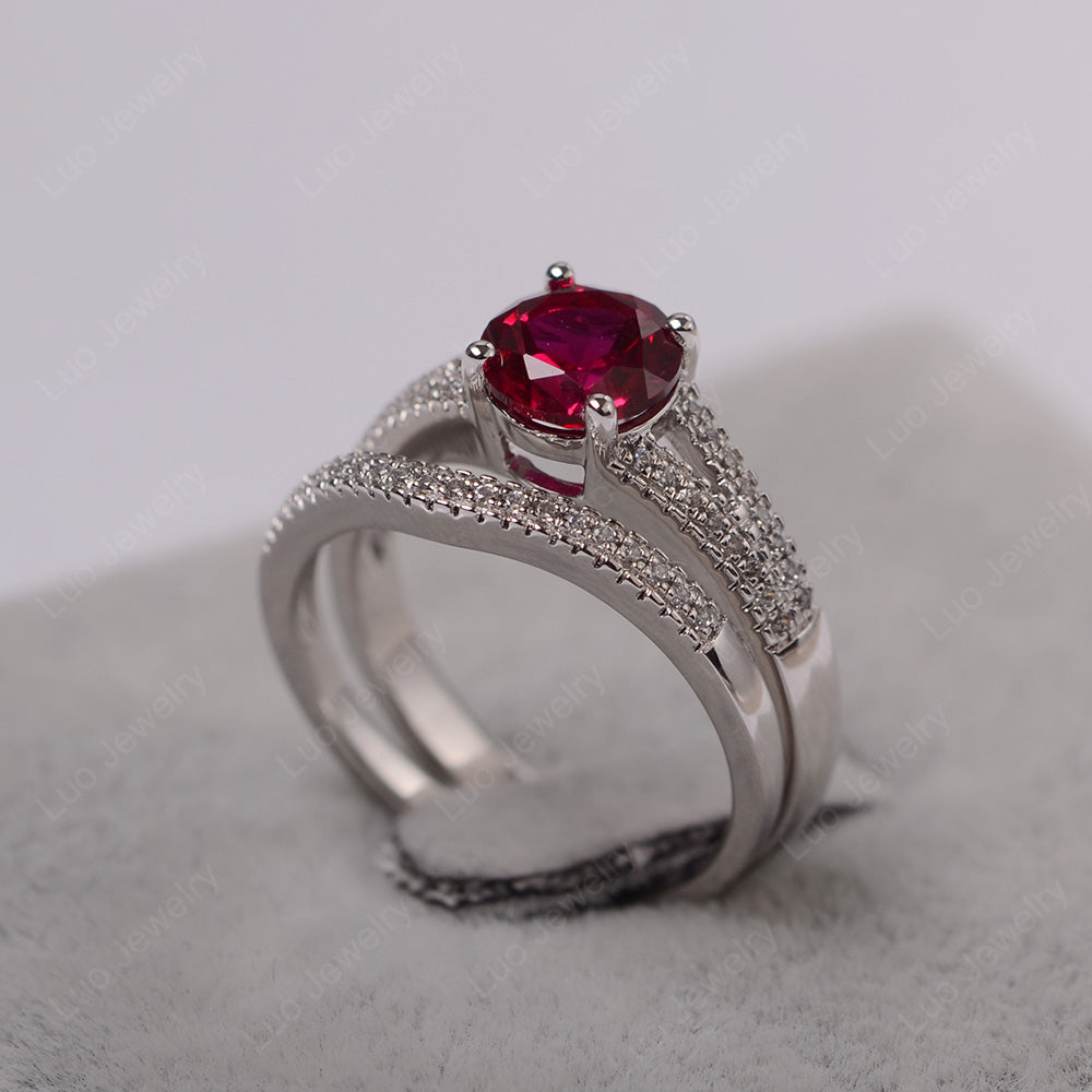 Ruby Engagement Ring Split Shank - LUO Jewelry