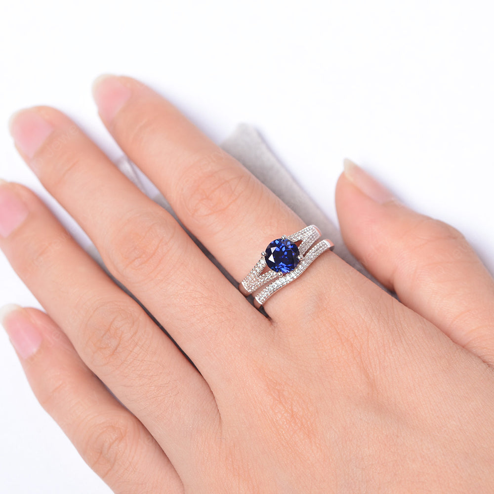 Lab Sapphire Engagement Ring Split Shank - LUO Jewelry