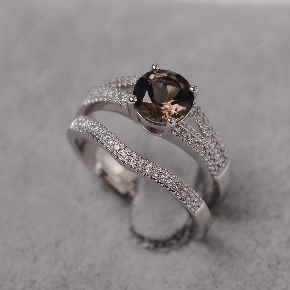Smoky Quartz  Engagement Ring Split Shank - LUO Jewelry