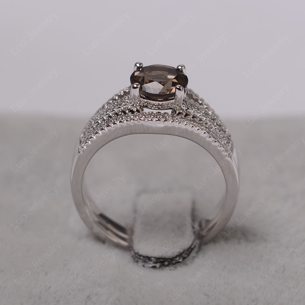 Smoky Quartz  Engagement Ring Split Shank - LUO Jewelry