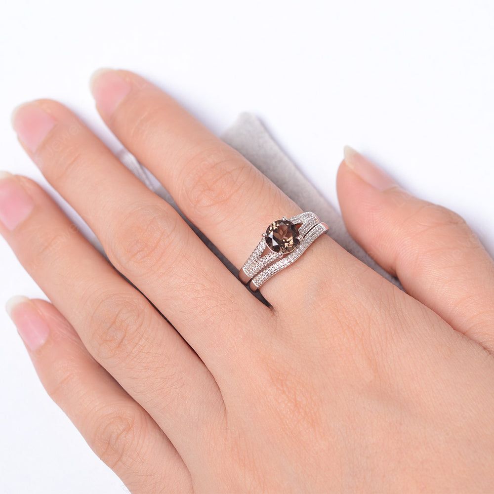 Smoky Quartz  Engagement Ring Split Shank - LUO Jewelry