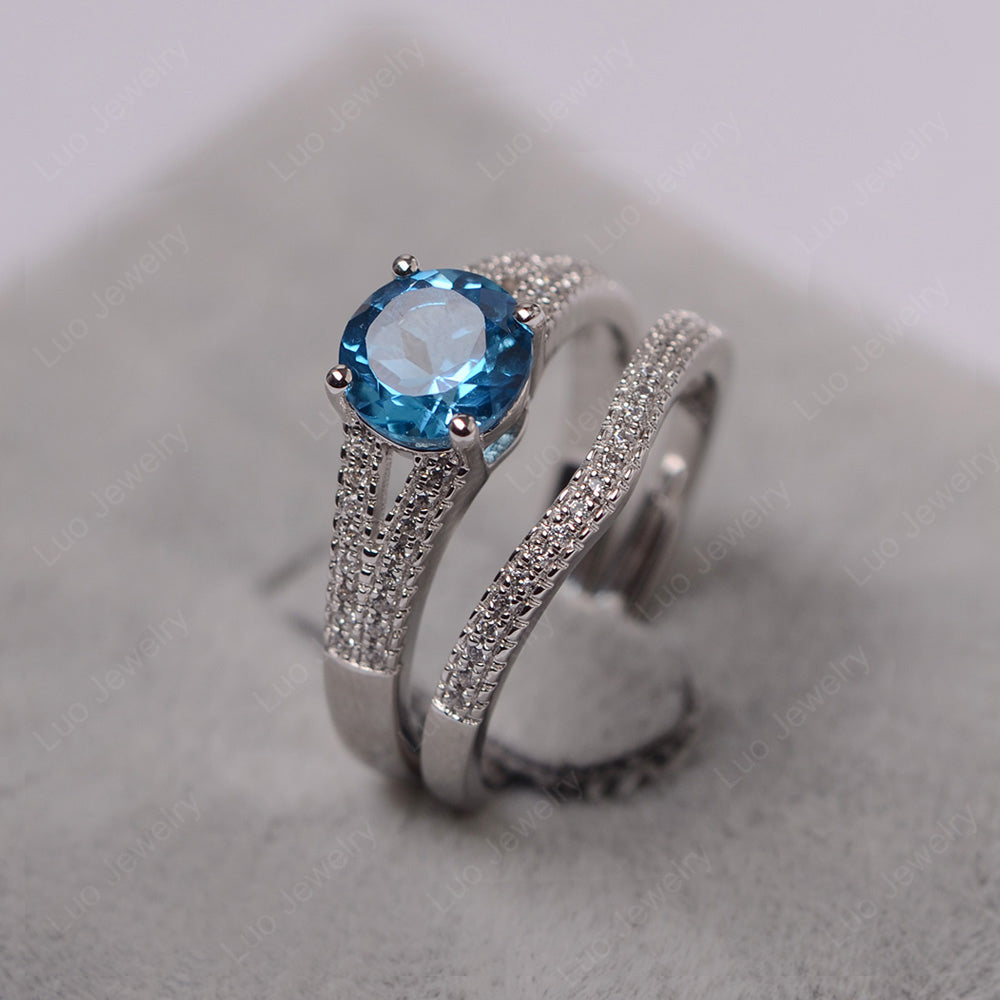 Swiss Blue Topaz Engagement Ring Split Shank - LUO Jewelry