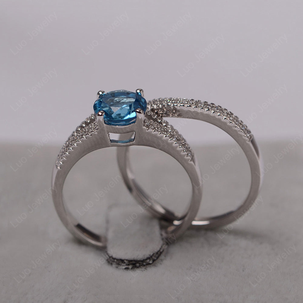 Swiss Blue Topaz Engagement Ring Split Shank - LUO Jewelry