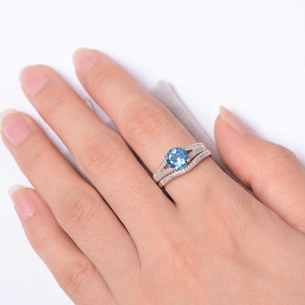 Swiss Blue Topaz Engagement Ring Split Shank - LUO Jewelry