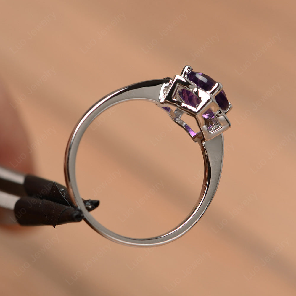 Round Cut Amethyst Halo Flower Engagement Ring - LUO Jewelry