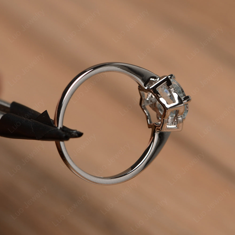 Round Cut Aquamarine Halo Flower Engagement Ring - LUO Jewelry