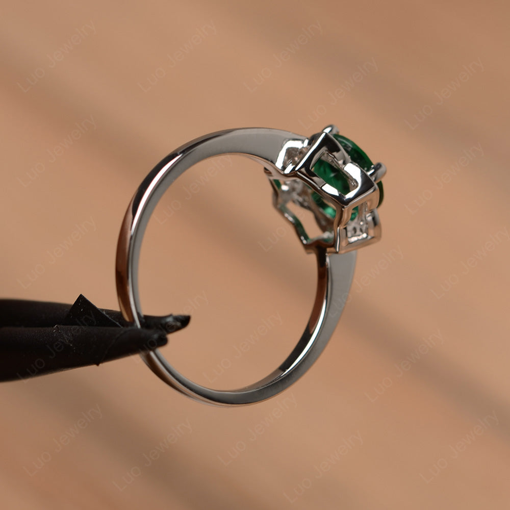 Round Cut Lab Emerald Halo Flower Engagement Ring - LUO Jewelry