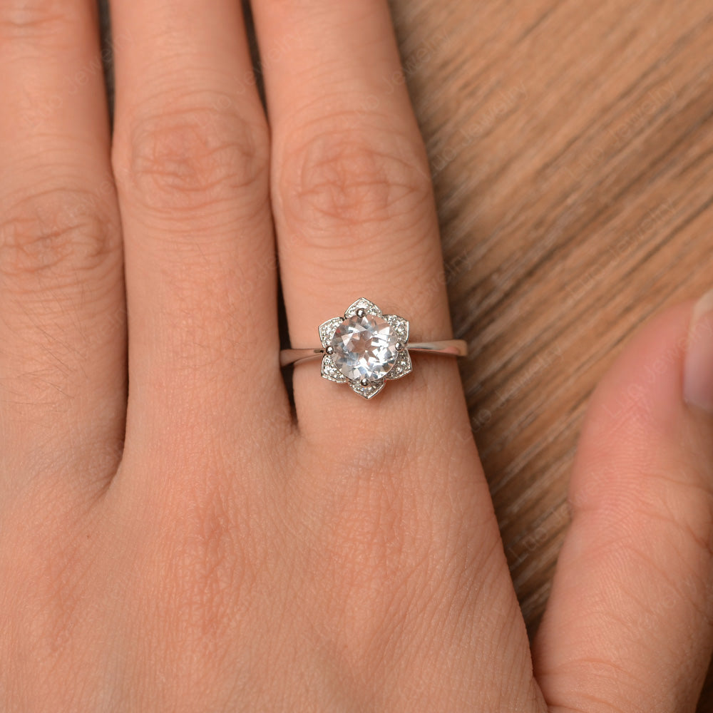 Round Cut White Topaz Halo Flower Engagement Ring - LUO Jewelry