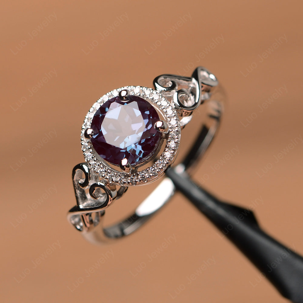 Art Deco Alexandrite Halo Engagement Ring - LUO Jewelry