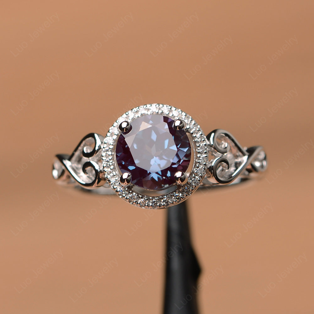 Art Deco Alexandrite Halo Engagement Ring - LUO Jewelry