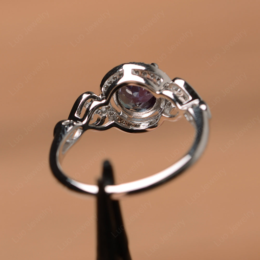 Art Deco Alexandrite Halo Engagement Ring - LUO Jewelry