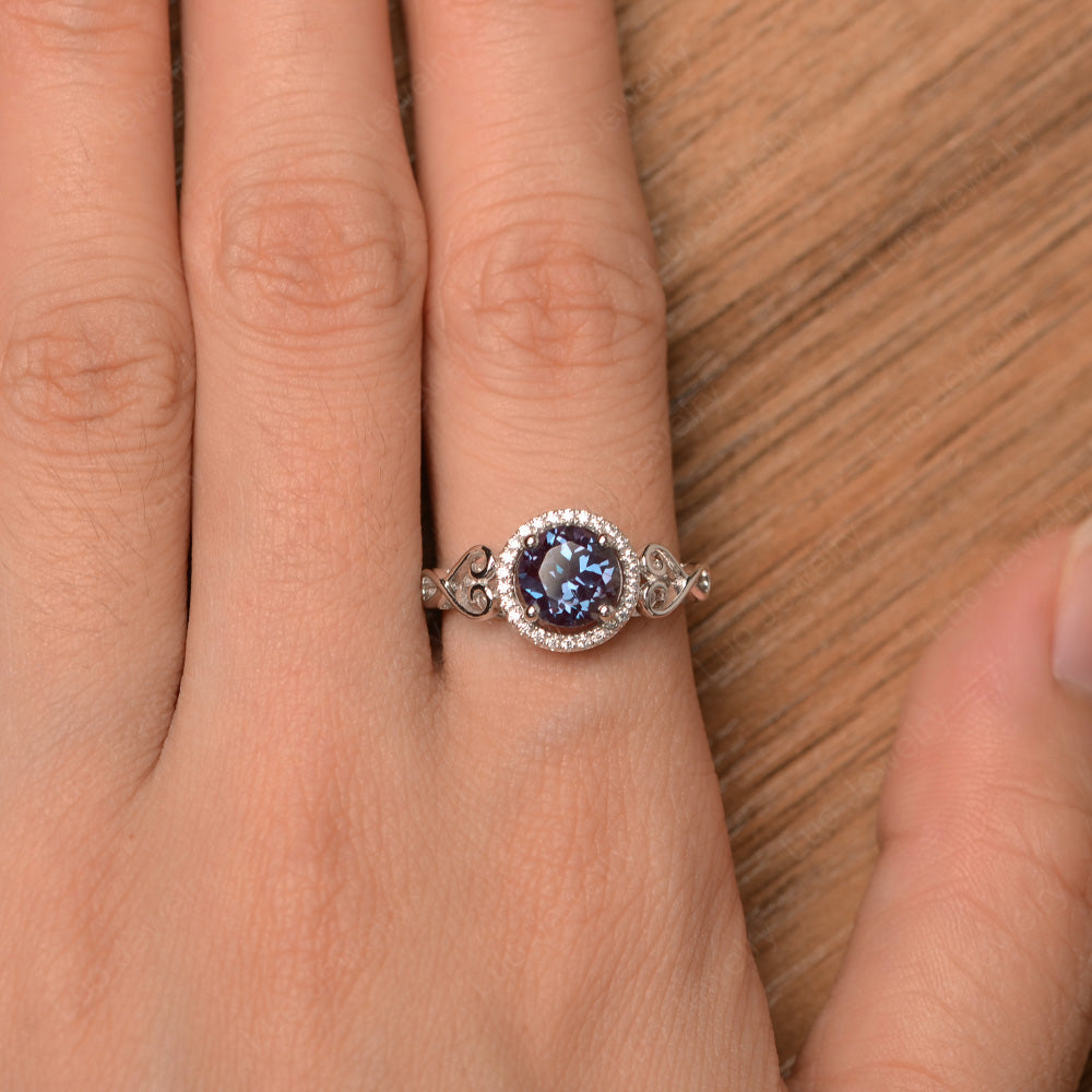 Art Deco Alexandrite Halo Engagement Ring - LUO Jewelry