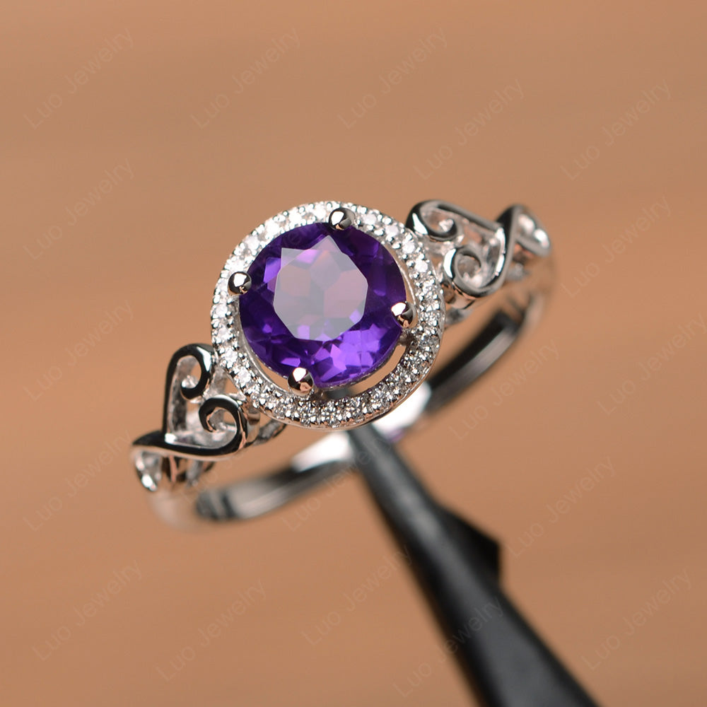 Art Deco Amethyst Halo Engagement Ring - LUO Jewelry