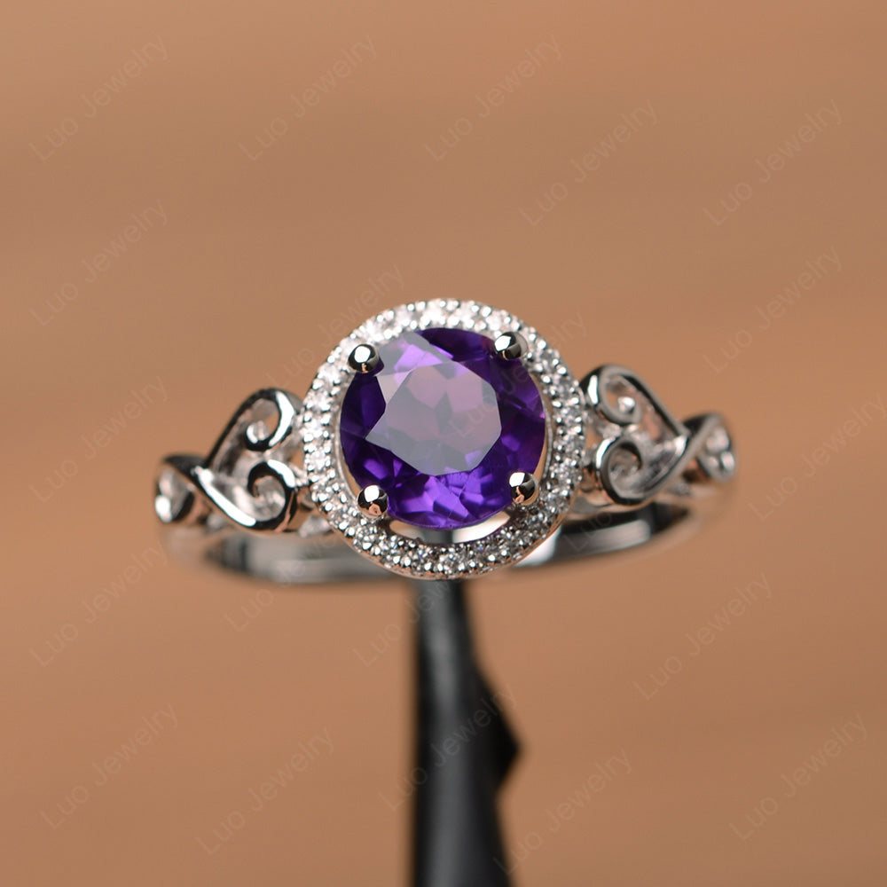 Art Deco Amethyst Halo Engagement Ring - LUO Jewelry
