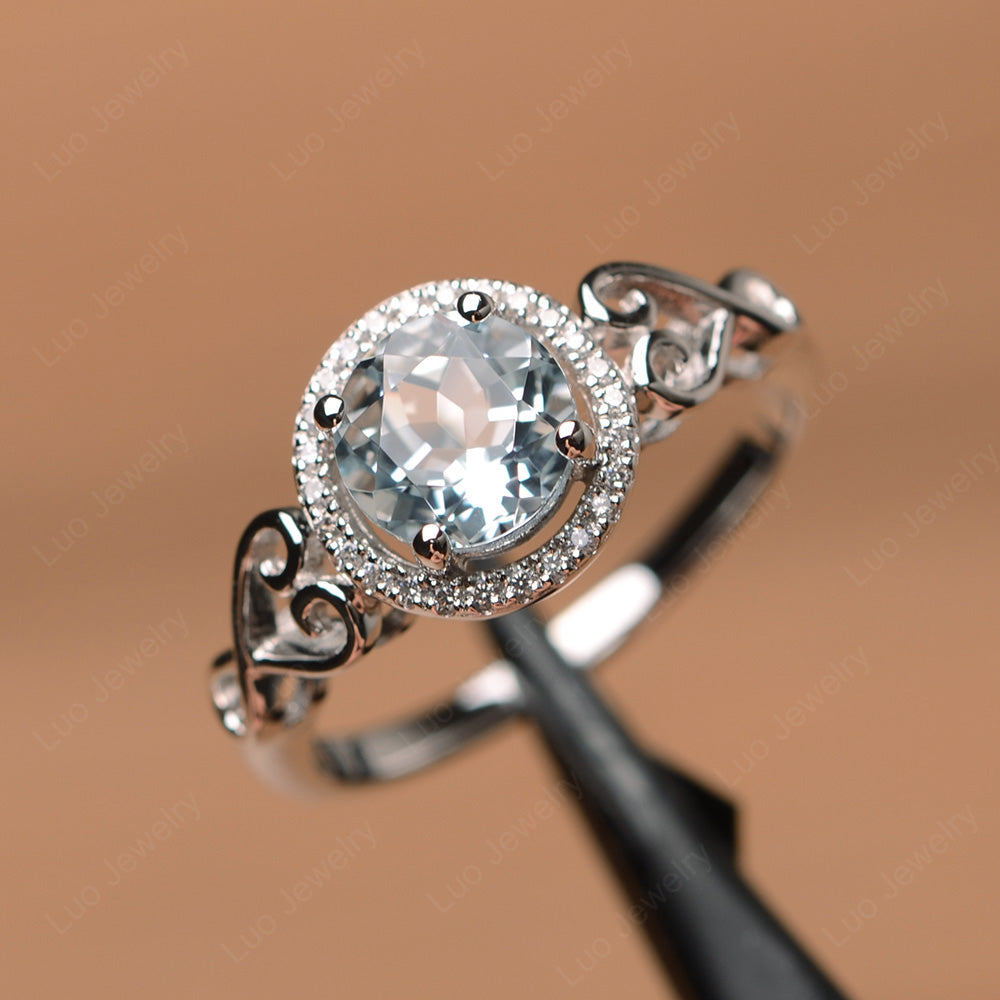 Art Deco Aquamarine Halo Engagement Ring - LUO Jewelry