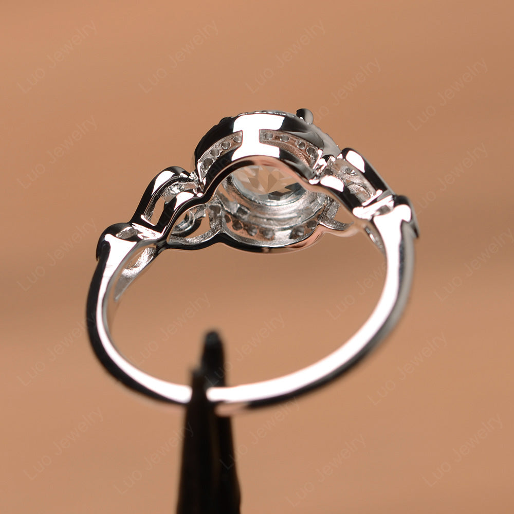 Art Deco Aquamarine Halo Engagement Ring - LUO Jewelry