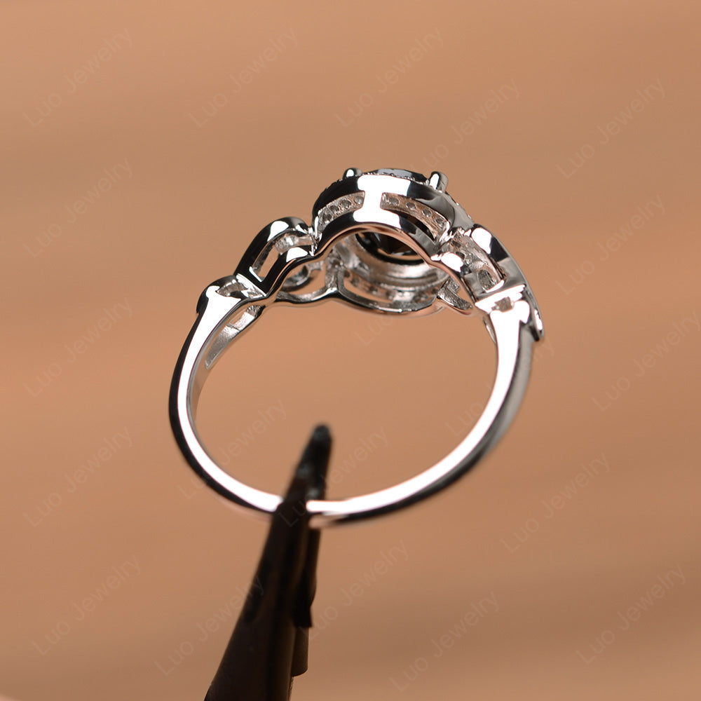 Art Deco Black Stone Halo Engagement Ring - LUO Jewelry