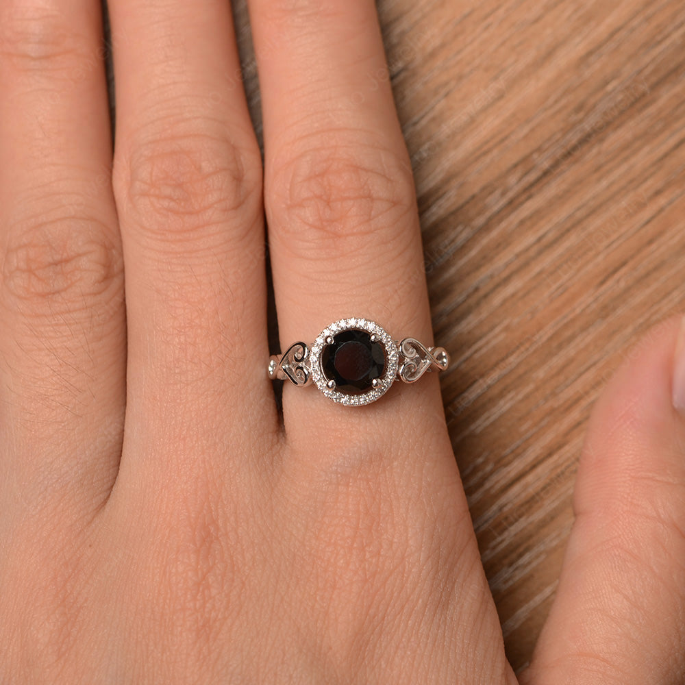 Art Deco Black Stone Halo Engagement Ring - LUO Jewelry
