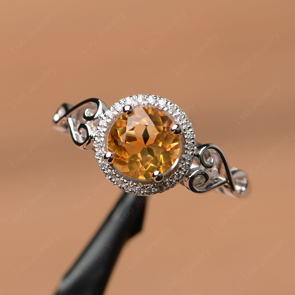 Art Deco Citrine Halo Engagement Ring - LUO Jewelry