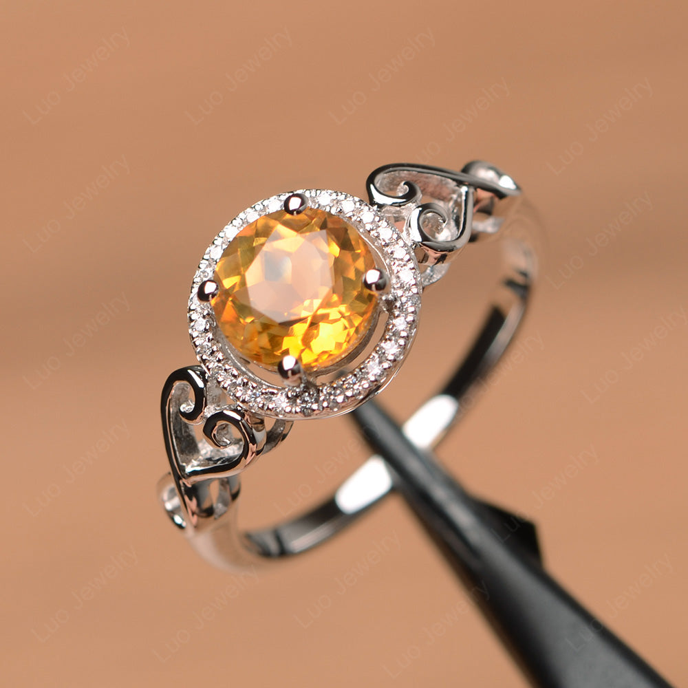 Art Deco Citrine Halo Engagement Ring - LUO Jewelry
