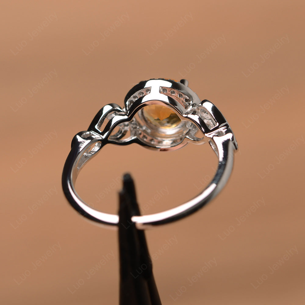 Art Deco Citrine Halo Engagement Ring - LUO Jewelry