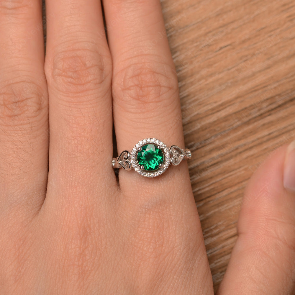 Art Deco Lab Emerald Halo Engagement Ring - LUO Jewelry