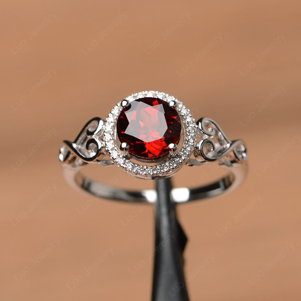 Art Deco Garnet Halo Engagement Ring - LUO Jewelry