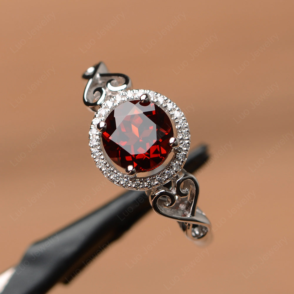 Art Deco Garnet Halo Engagement Ring - LUO Jewelry