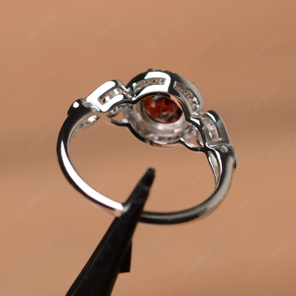 Art Deco Garnet Halo Engagement Ring - LUO Jewelry