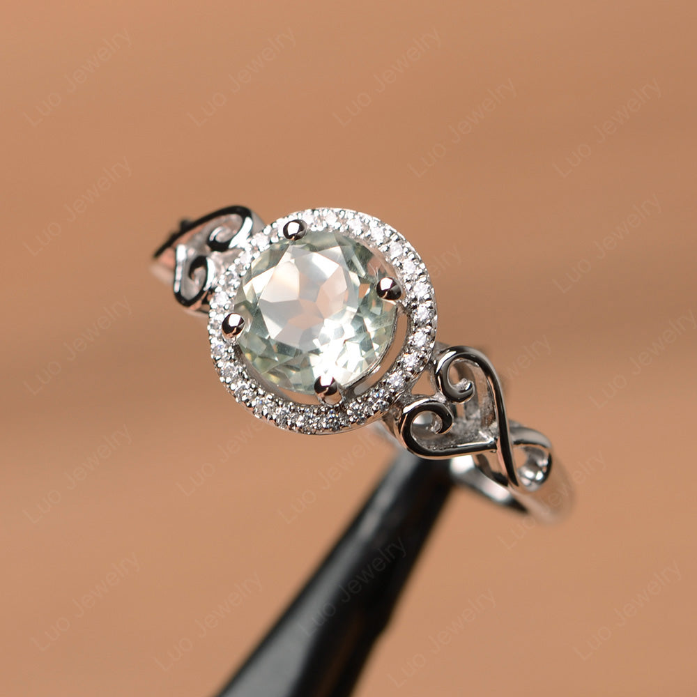 Art Deco Green Amethyst Halo Engagement Ring - LUO Jewelry
