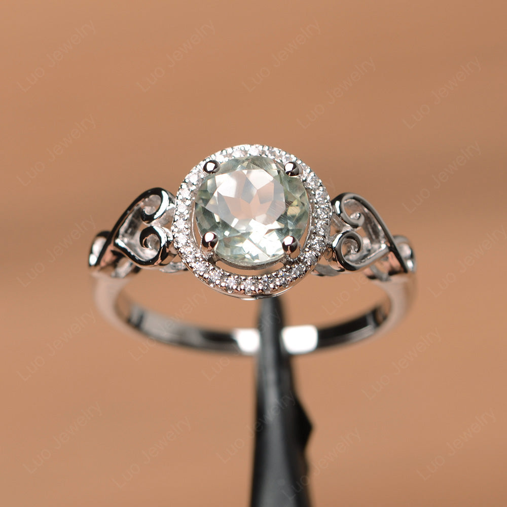 Art Deco Green Amethyst Halo Engagement Ring - LUO Jewelry
