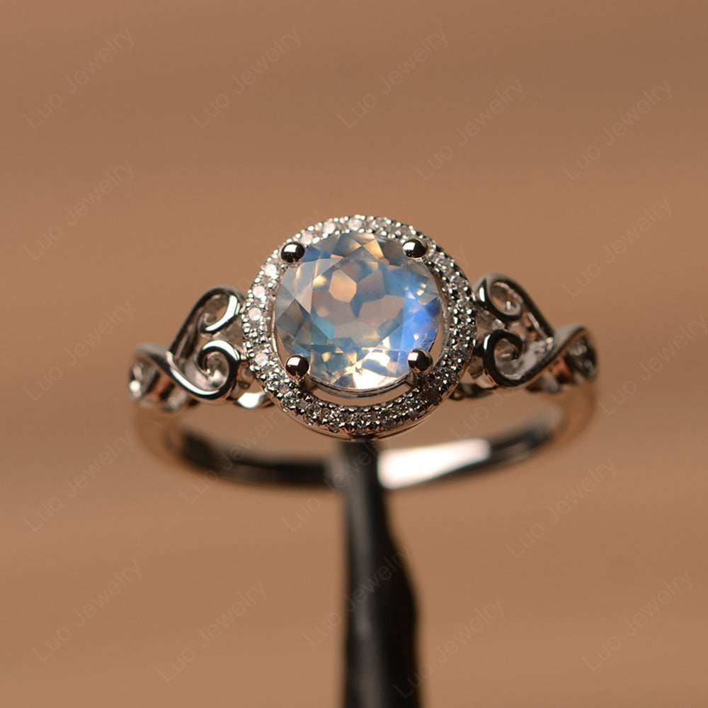 Art Deco Moonstone Halo Engagement Ring - LUO Jewelry