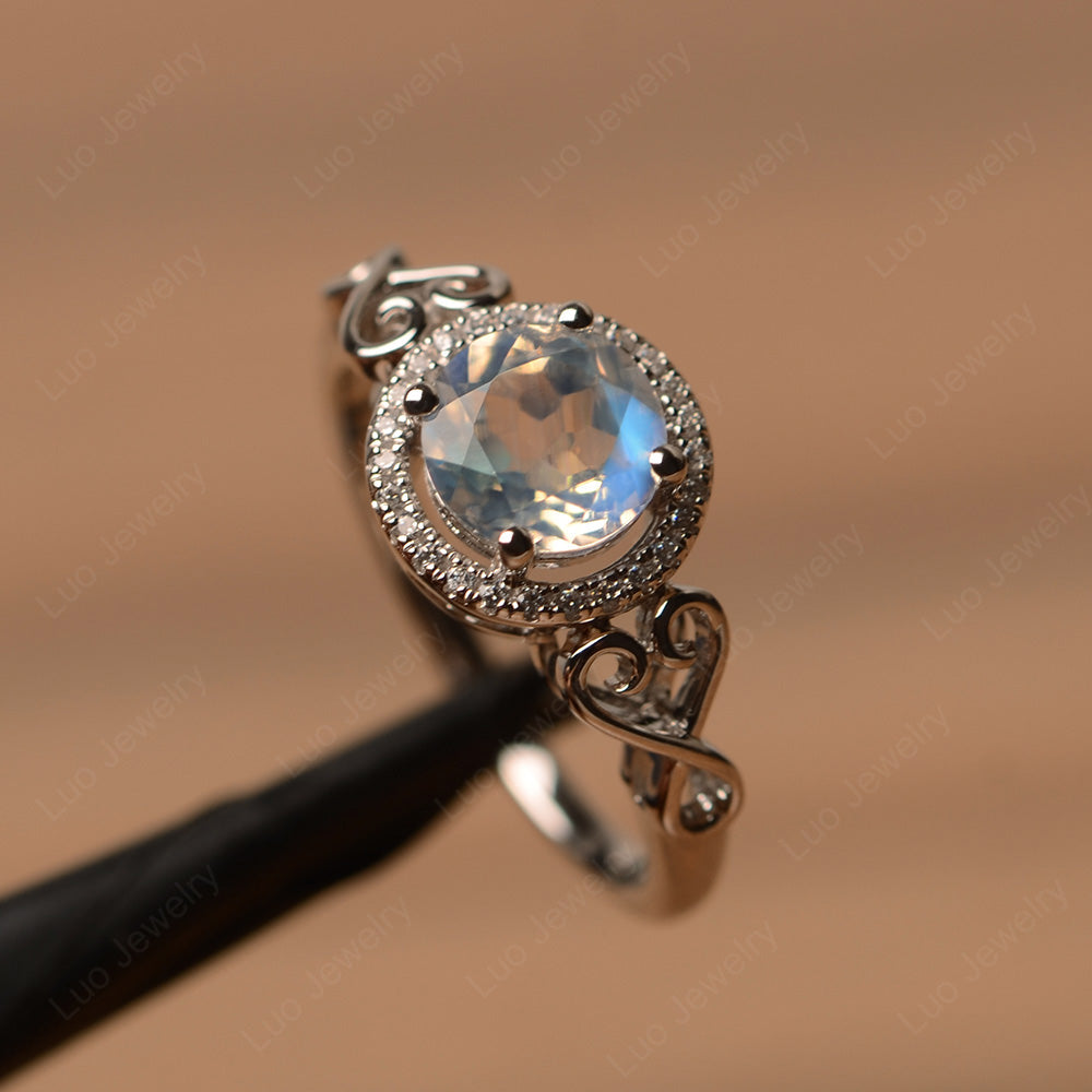 Art Deco Moonstone Halo Engagement Ring - LUO Jewelry