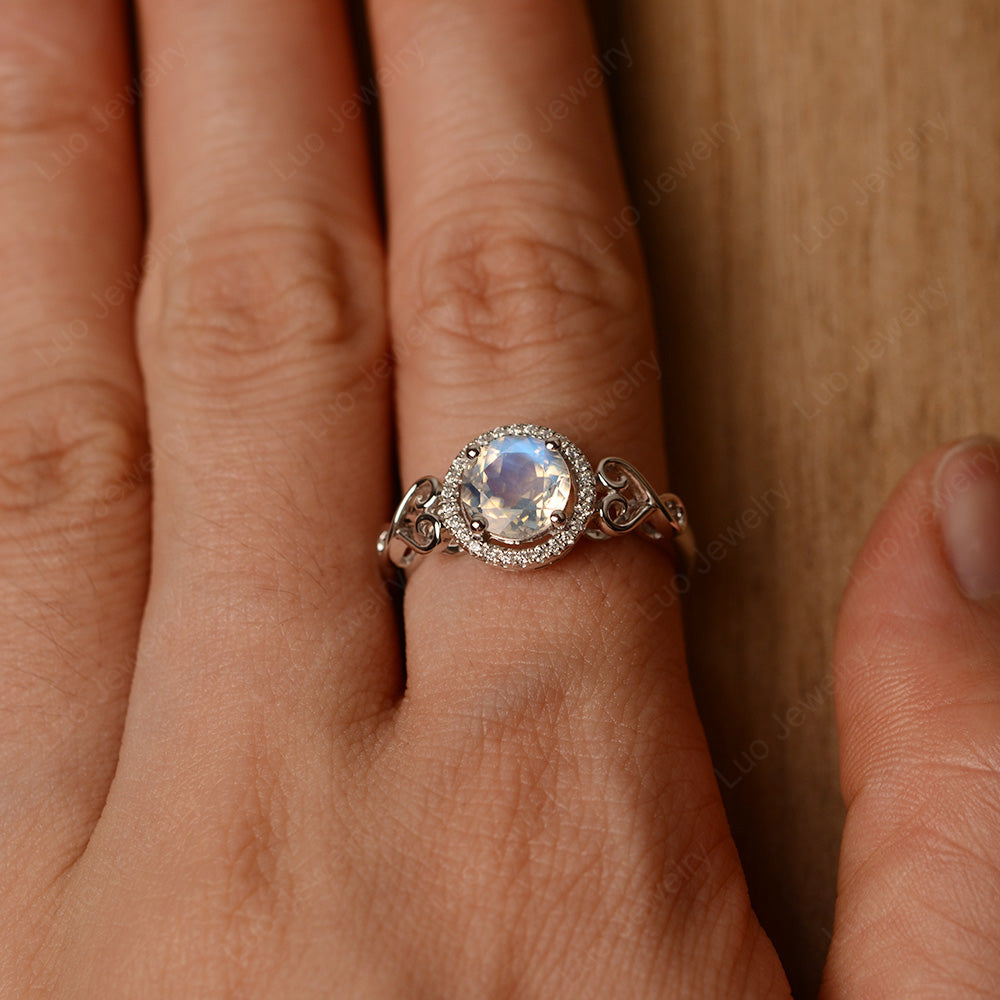 Art Deco Moonstone Halo Engagement Ring - LUO Jewelry