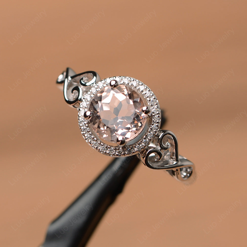 Art Deco Morganite Halo Engagement Ring - LUO Jewelry