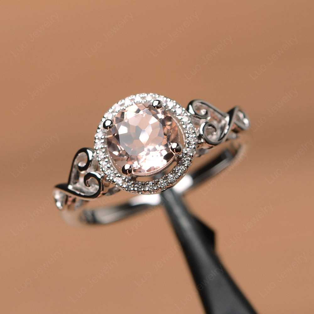 Art Deco Morganite Halo Engagement Ring - LUO Jewelry