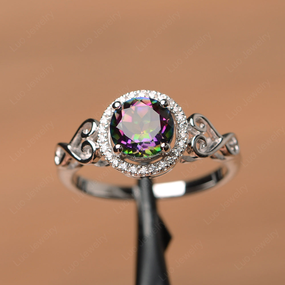 Art Deco Mystic Topaz Halo Engagement Ring - LUO Jewelry