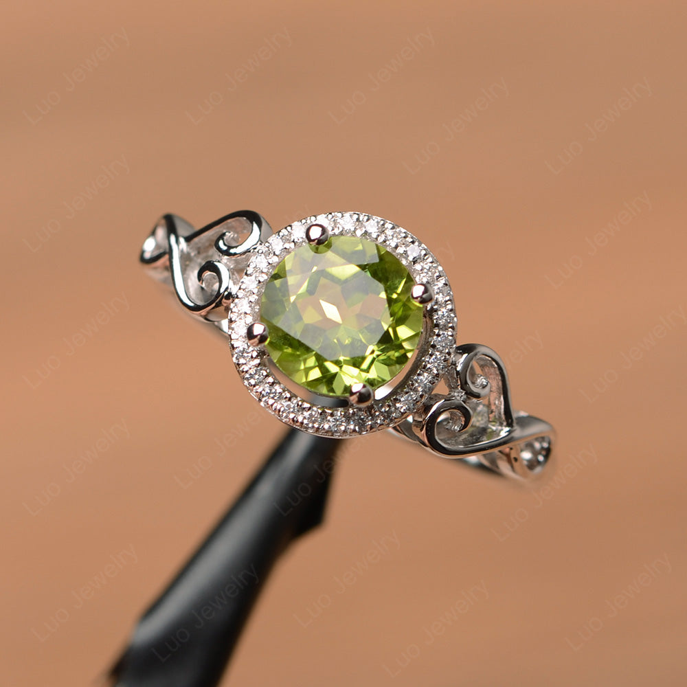 Art Deco Peridot Halo Engagement Ring - LUO Jewelry