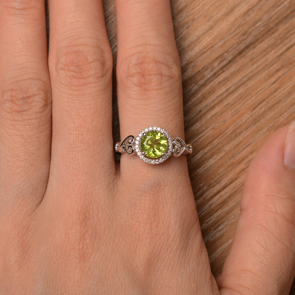 Art Deco Peridot Halo Engagement Ring - LUO Jewelry