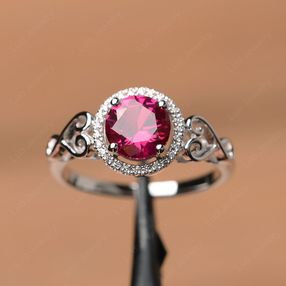 Art Deco Ruby Halo Engagement Ring - LUO Jewelry