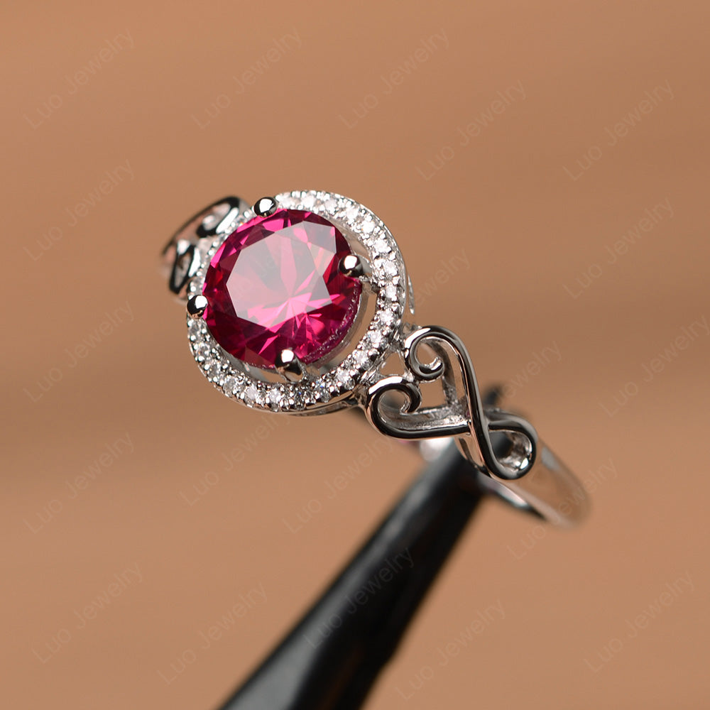 Art Deco Ruby Halo Engagement Ring - LUO Jewelry